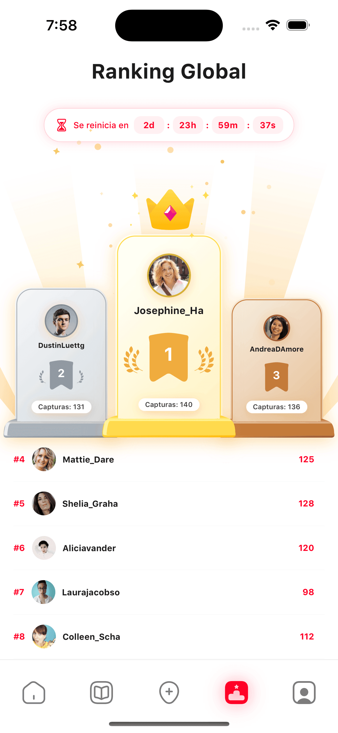 Tripsi Global Ranking podium with top explorers by captures
